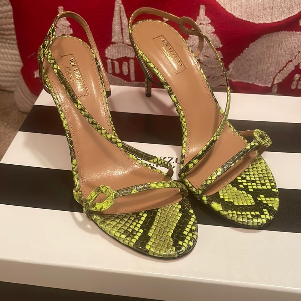 Aquazzura Serpentine Sandal Acid Green Snake